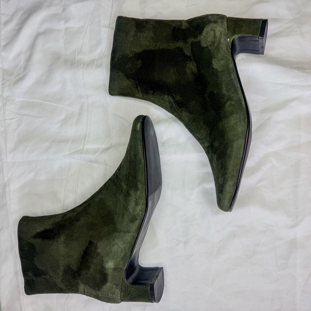 Vtg A.J. Valenci Olive Green Velvet Square Toe Block Heel Mid Calf Boots Sz 6 - Picture 2 of 7